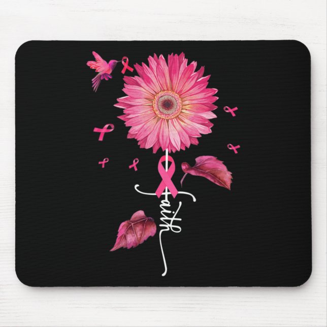 Pink Ribbon Daisy Faith - Breast Cancer Awareness  Mouse Mat (Front)