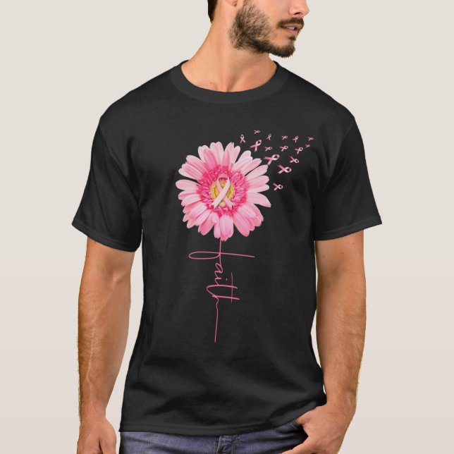 Pink Ribbon Daisy Faith Breast Cancer Awareness T-Shirt (Front)