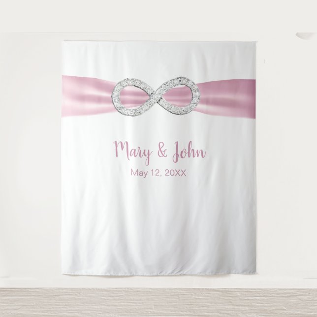 Pink Ribbon Diamond Infinity Wedding Backdrop Tapestry (Front)