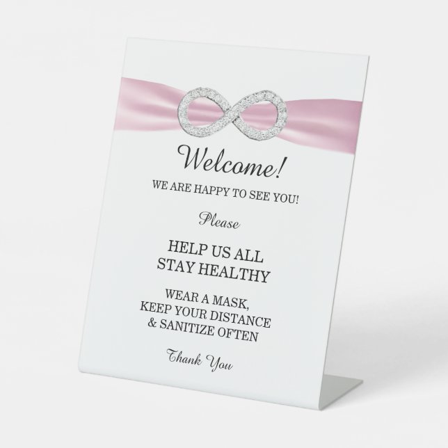 Pink Ribbon Diamond Infinity Wedding Safety Pedestal Sign (Front)