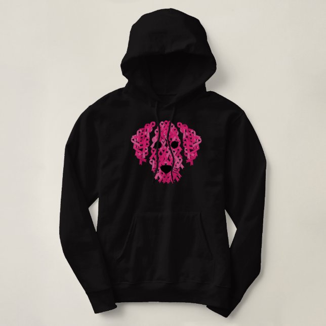 Pink Ribbon Dog Inspirational Breast Cancer Awaren Hoodie (Design Front)
