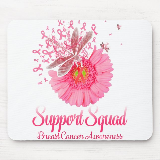 Pink Ribbon Dragonfly Sunflower Warrior Support Mouse Mat (Front)