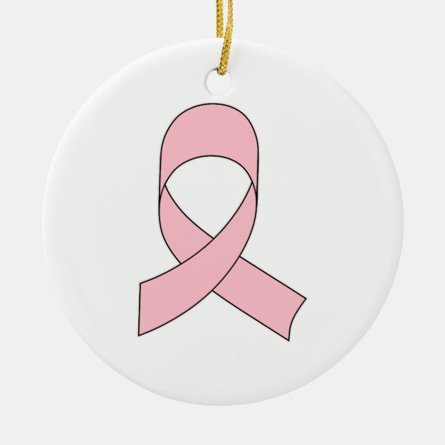 Pink Ribbon Drawing Ceramic Tree Decoration (Front)