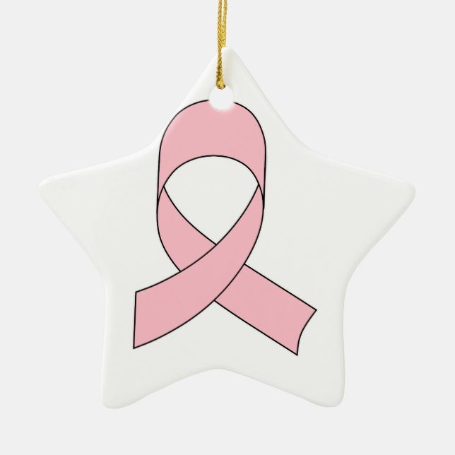 Pink Ribbon Drawing Ceramic Tree Decoration (Front)