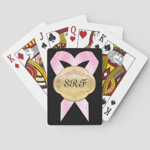 Pink Ribbon Elegant Monogram Playing Cards - SRF