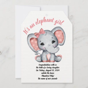 Pink Ribbon Elephant Girl Birthday Card