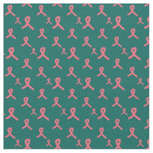 Pink Ribbon Fabric on Teal