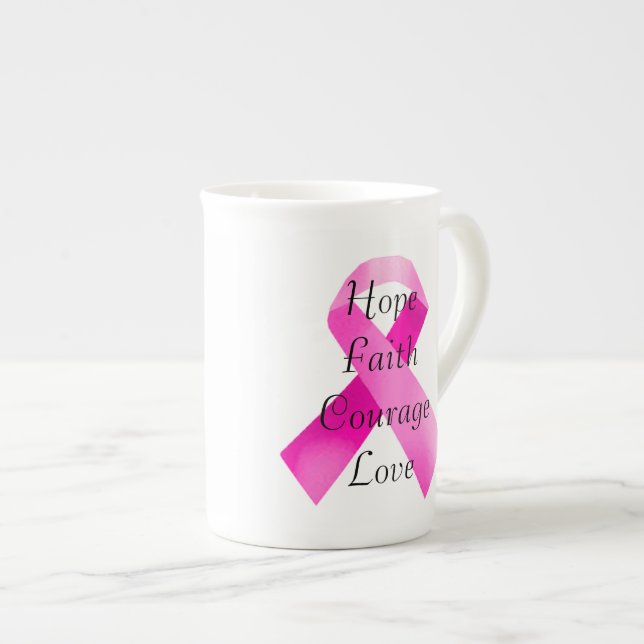 Pink Ribbon Faith Bone China Mug (Front Right)