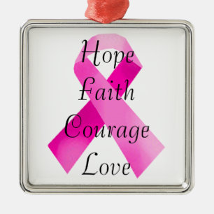 Pink Ribbon Faith Square Ornament