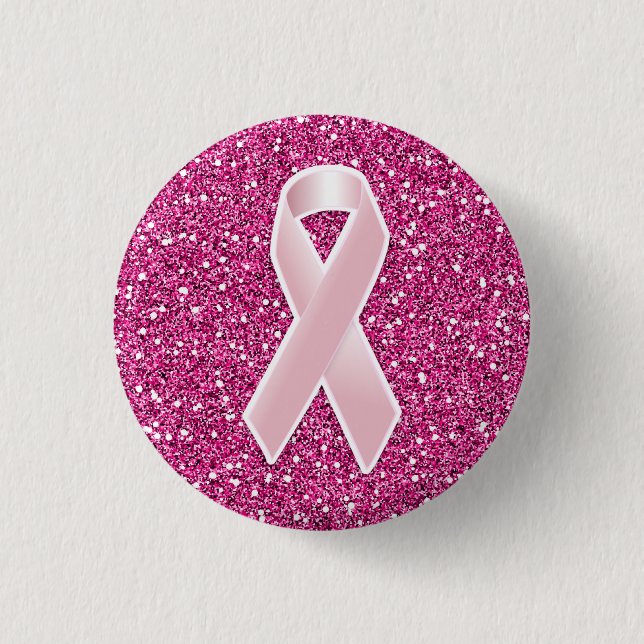 Pink Ribbon & Faux Glitter 3 Cm Round Badge (Front)