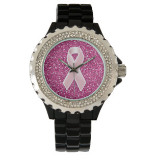 Pink Ribbon & Faux Glitter Watch