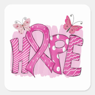 Pink Ribbon Fighter Butterfly Hope Breast Cancer Square Sticker