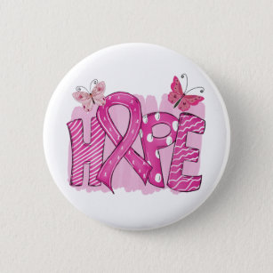 Pink Ribbon Fighter Hope Butterfly Breast Cancer 6 Cm Round Badge