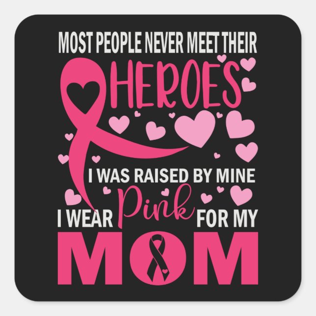 Pink Ribbon Fighter Survivor Mum Breast Cancer  Sq Square Sticker (Front)