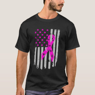 Pink Ribbon Flag Breast Cancer Warrior T-Shirt