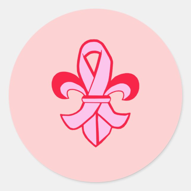 Pink Ribbon Fleur de Lis Classic Round Sticker (Front)