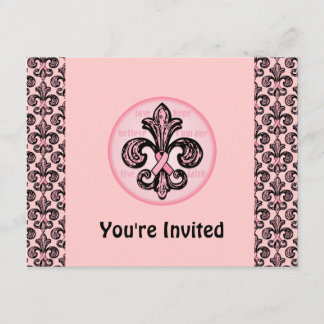 Pink Ribbon Fleur de lis Invitation