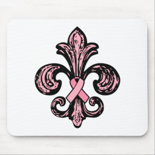 Pink Ribbon Fleur de lis Mouse Mat