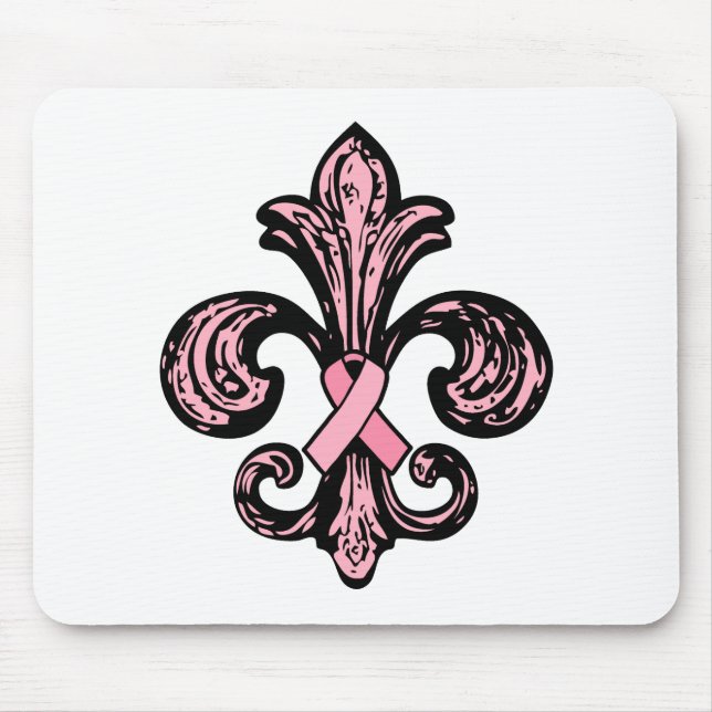 Pink Ribbon Fleur de lis Mouse Mat (Front)