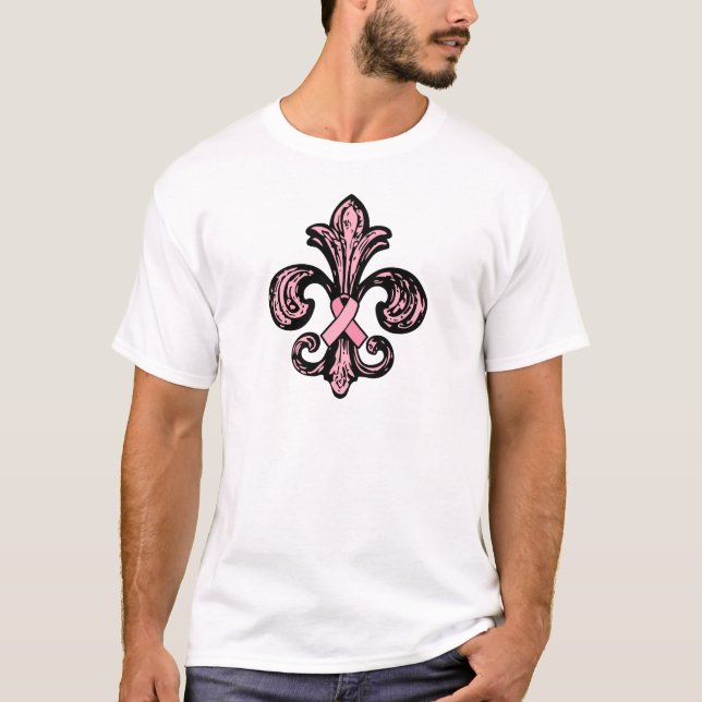 Pink Ribbon Fleur de lis T-Shirt (Front)