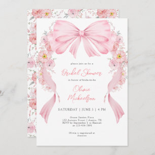 Pink Ribbon Floral Arch Bow Coquette Bridal Shower Invitation