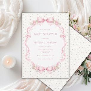Pink Ribbon Floral Vintage Baby Shower Invitation