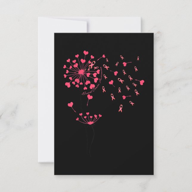 Pink Ribbon Flower Dandelion Breast Cancer Awarene Thank You Card (Front)