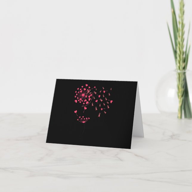 Pink Ribbon Flower Dandelion Breast Cancer Awarene Thank You Card (Front)