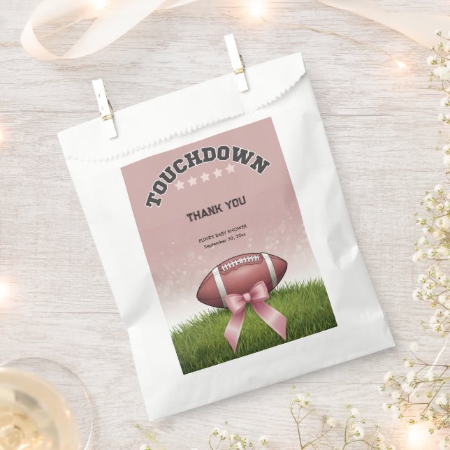 Pink  Ribbon Football Touchdown Baby Shower Favour Bags (Clipped)