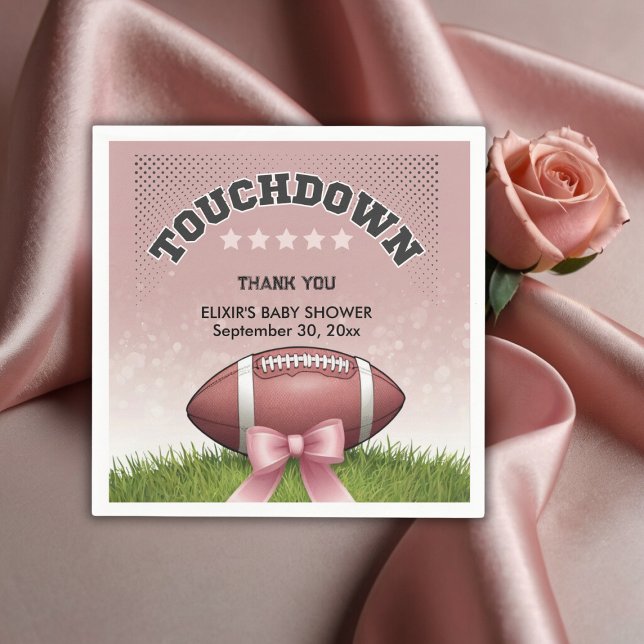 Pink  Ribbon Football Touchdown Baby Shower Napkin (Creator Uploaded)