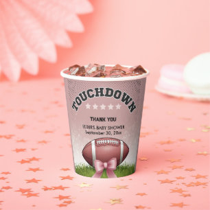 Pink  Ribbon Football Touchdown Baby Shower Paper Cups