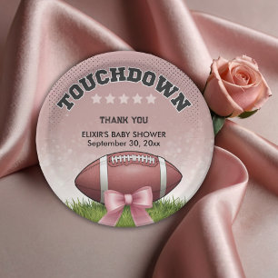 Pink Ribbon Football Touchdown Baby Shower Paper Plate
