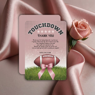 Pink Ribbon Football Touchdown Baby Shower Thank You Card