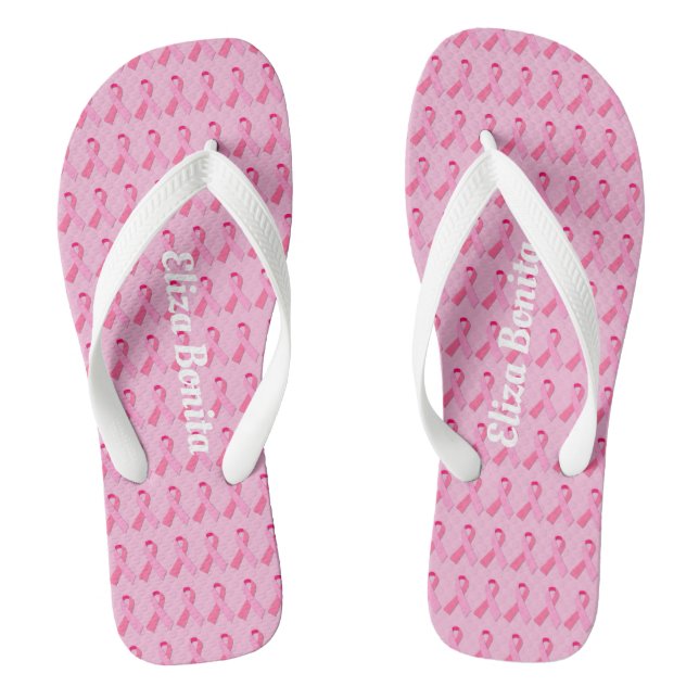 Pink Ribbon for Breast Cancer Awareness Flip Flops (Footbed)