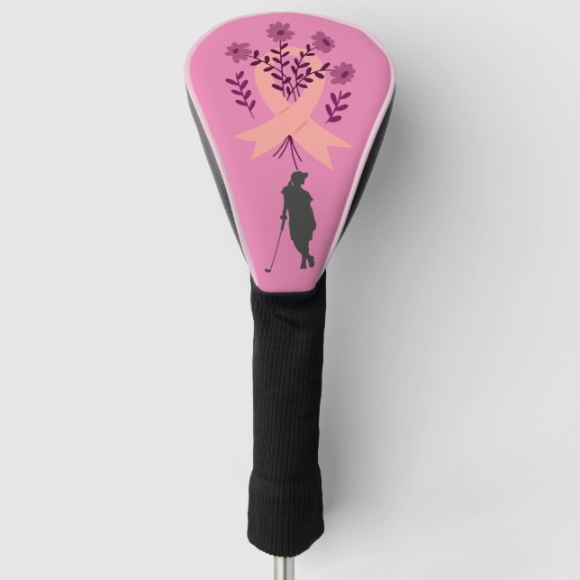 Pink ribbon for Cancer Awareness Lady woman golfer Golf Head Cover (Front)