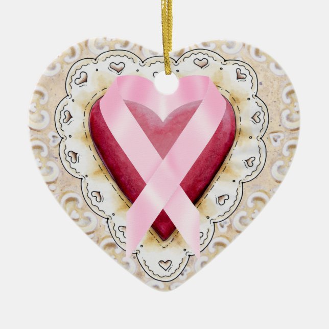 Pink Ribbon From the Heart - SRF Ceramic Tree Decoration (Front)