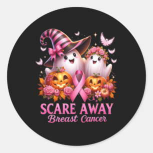 Pink Ribbon Ghost Boo Scare Away Breast Cancer Hal Classic Round Sticker