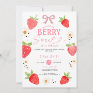 PINK Ribbon Gingham Strawberry Baby Shower Invitation
