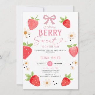 PINK Ribbon Gingham Strawberry Baby Shower Invitation