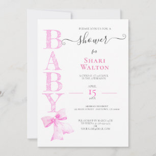 PINK RIBBON GIRL BABY SHOWER Invitation