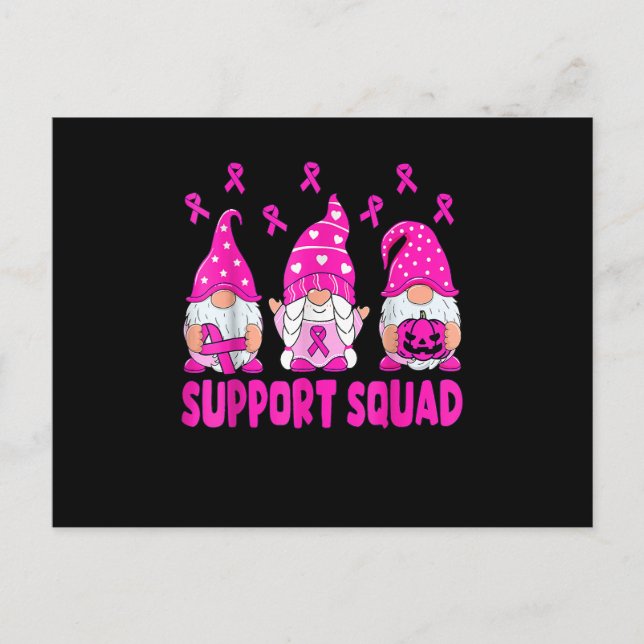 Pink Ribbon Gnomes Support Squad Breast Cancer Awa Announcement Postcard (Front)