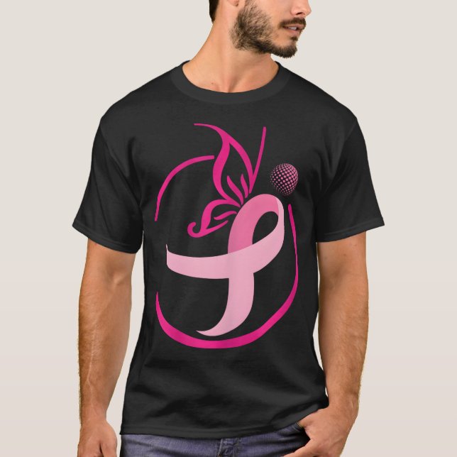 Pink Ribbon Golf s-Butterflies Breast Cancer T-Shirt (Front)