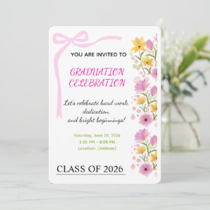 Pink Ribbon Graduation Party Invitation