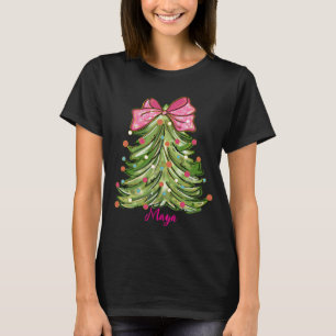 Pink ribbon green Christmas tree T-Shirt