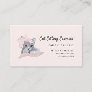 Pink Ribbon Grey Kitten Cat Sitting Business Card