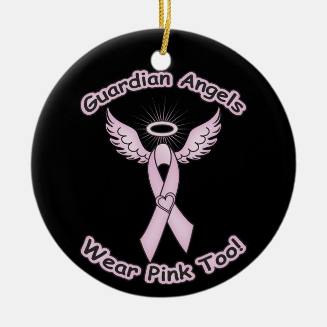 Pink Ribbon Guardian Angel Ceramic Tree Decoration (Front)