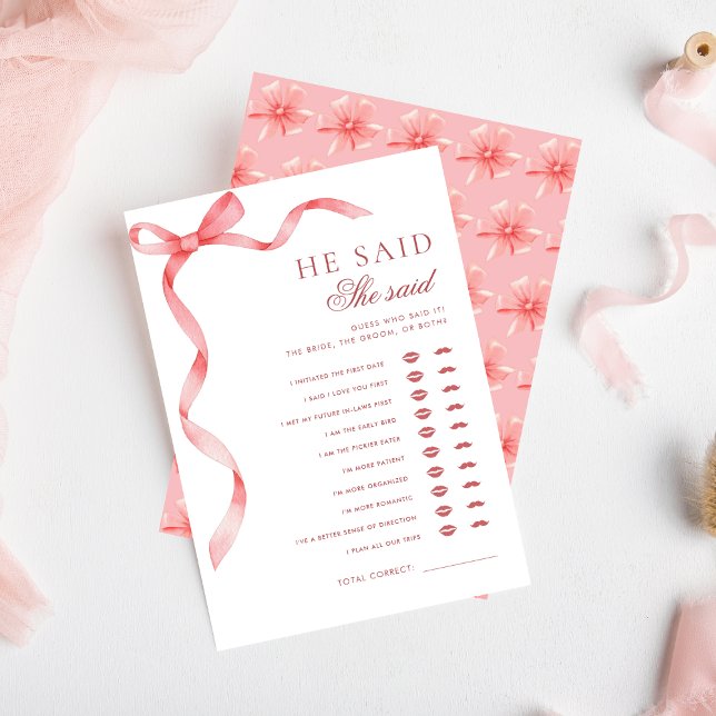 Pink Ribbon He Said She Said Bridal Shower Game Invitation (Creator Uploaded)