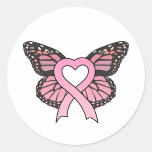 Pink Ribbon Heart Butterfly Sticker