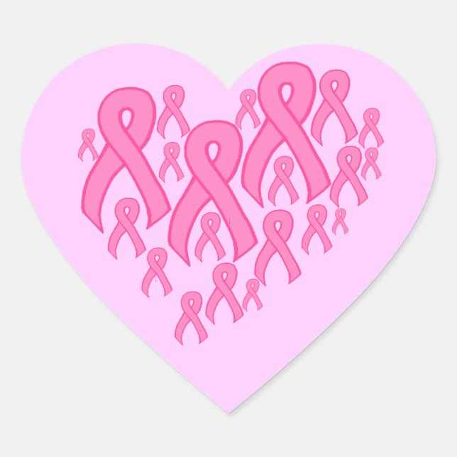 Pink Ribbon Heart Heart Sticker (Front)