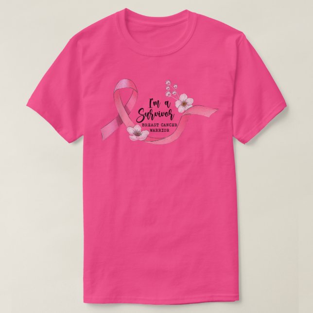 Pink Ribbon Heart I'm A Survivor Breast Cancer Awa T-Shirt (Design Front)